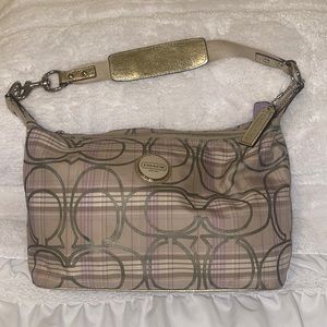 Coach Signature Plaid Fabric Hobo Bag